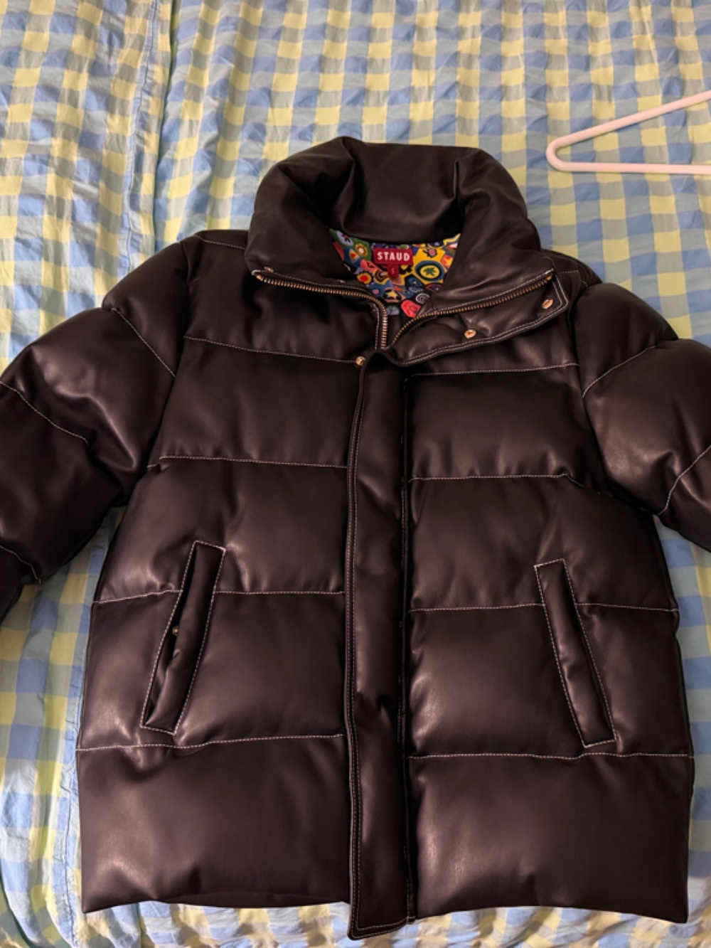 STAUD woman Dark Brown Puffer Jacket with High Collar